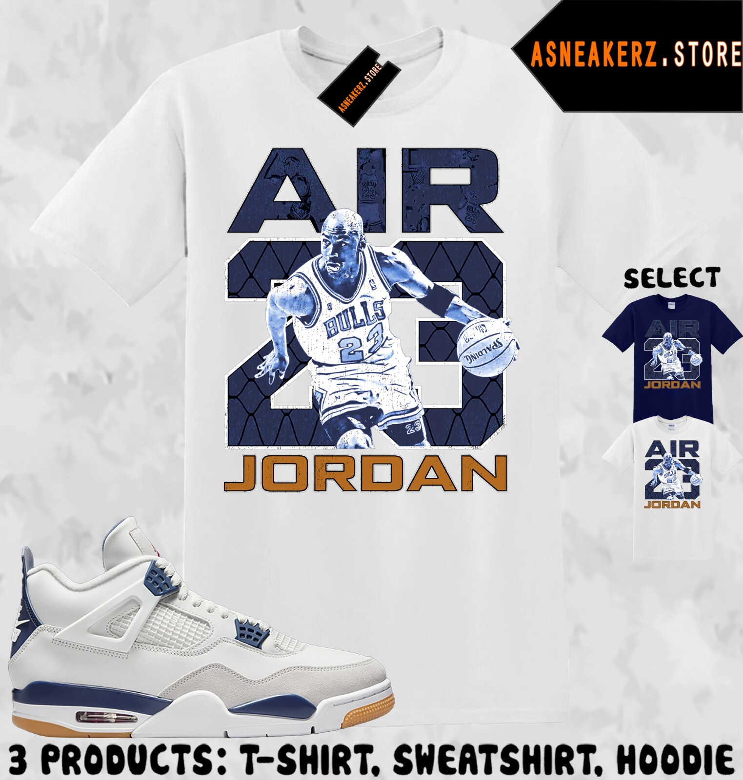 Tee Shirt Matching AJ 4 SB Navy To Match Sneaker Vintage Air MJ 23 T-Shirt