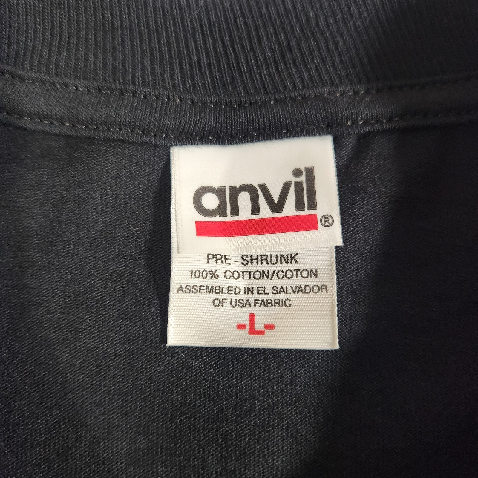 Anvil Men’s Large Heavyweight Black Long Sleeve T-Shirt Ribbed Cuffs / Crew Neck