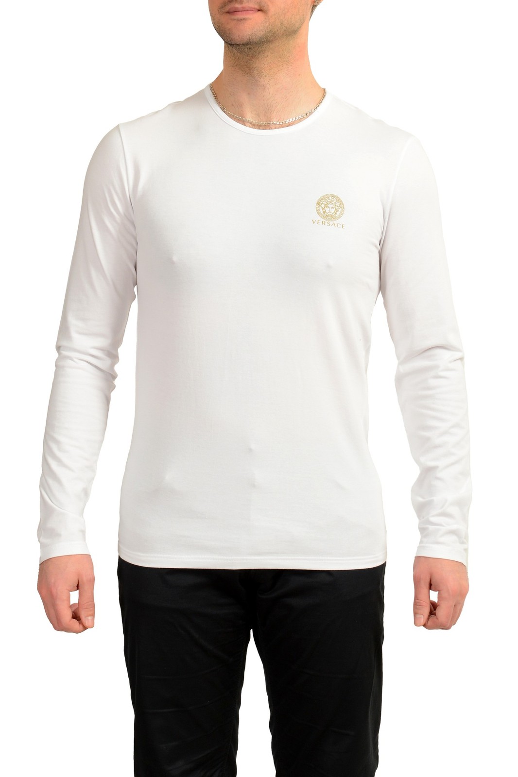 Versace Men’s White Gold Logo Print Crewneck T-Shirt Versace sz 3 US XS IT 46