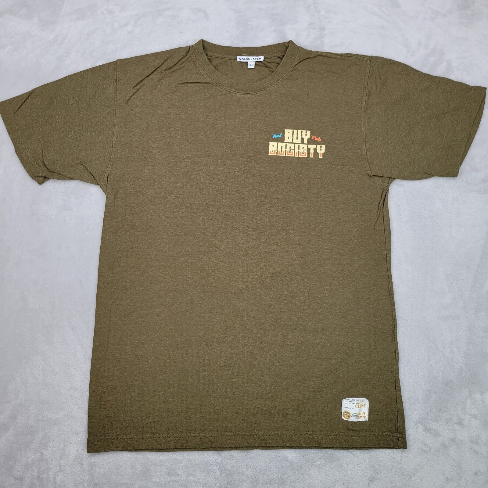 Calculated Clothing Shirt Mens Large Green Crew Evolve Trends Oakland Society