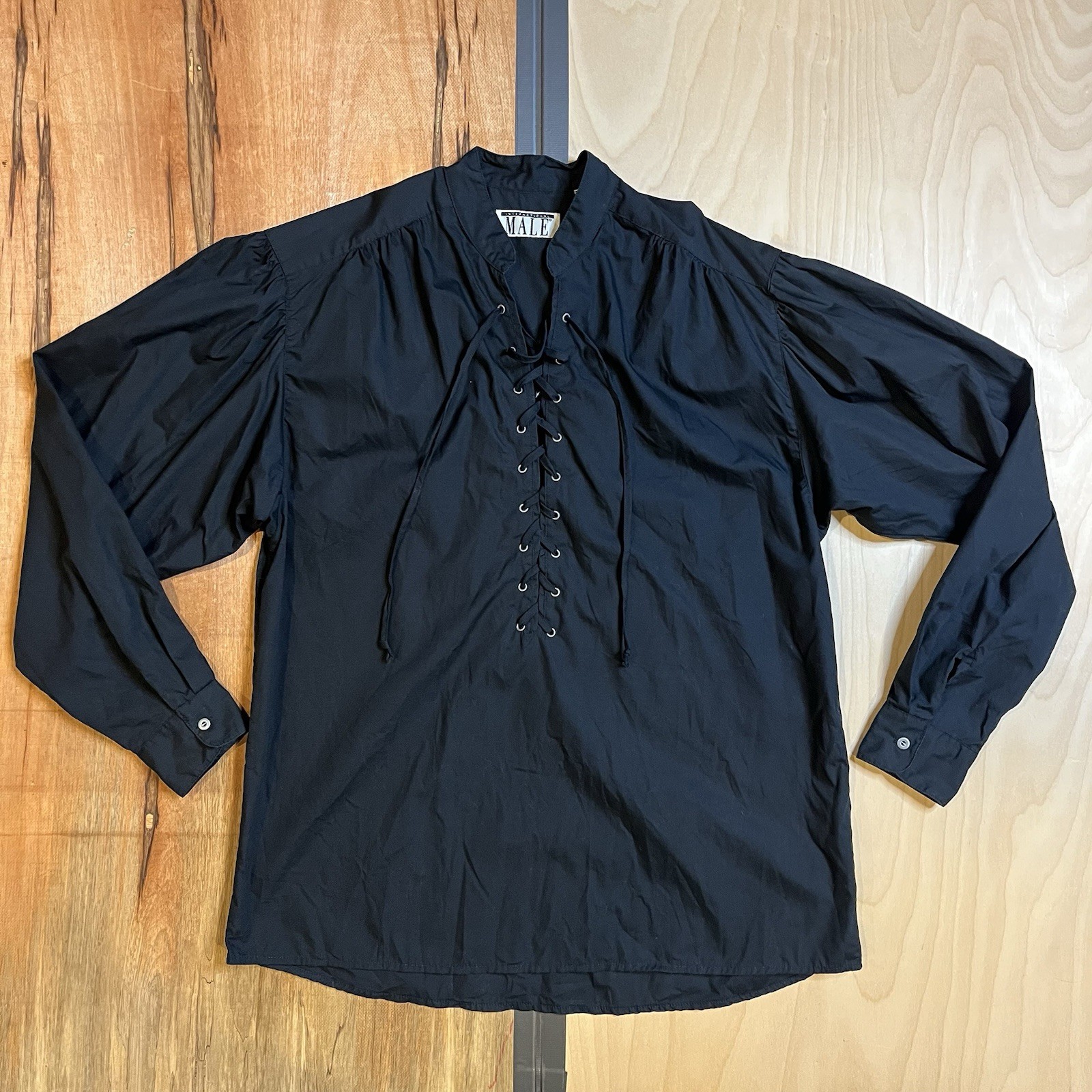 Vtg 90s International Male Black Long Sleeve Lace-Up Vampire Shirt – Mens Med
