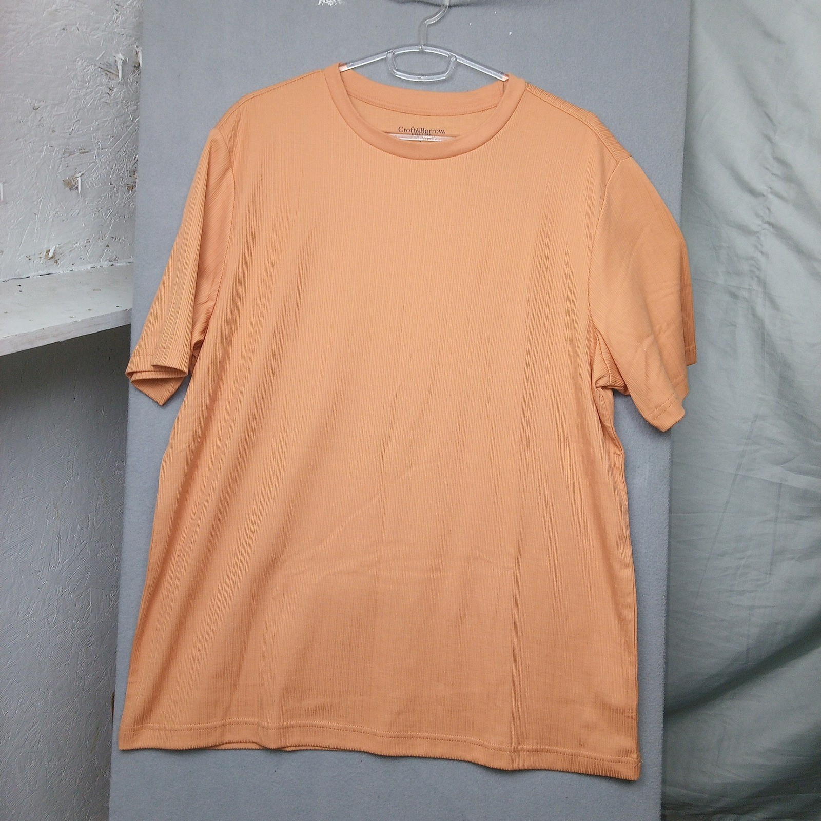 Croft & Barrow Mens Orange Ribbed Crew Neck T Shirt Easy Care Size Large