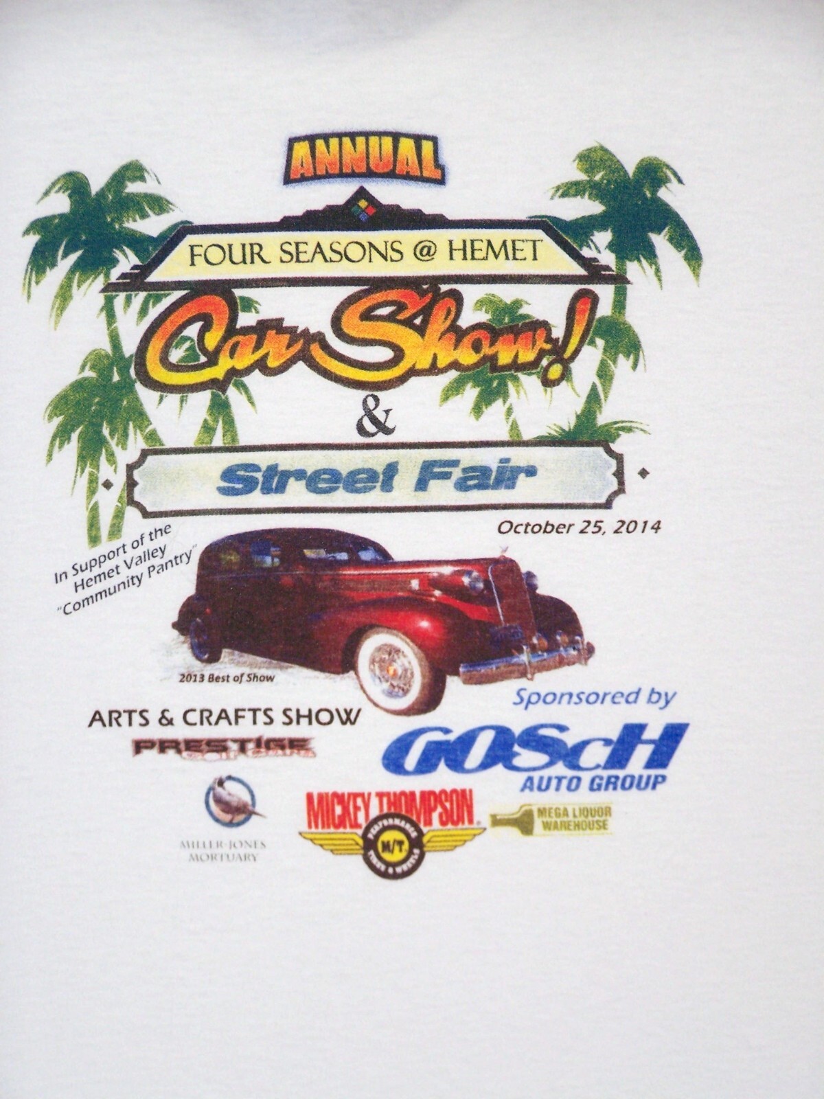 Four Seasons Shirt Adult 2XL XXL White Graphic Hemet Car Show Short Sleeve Mens