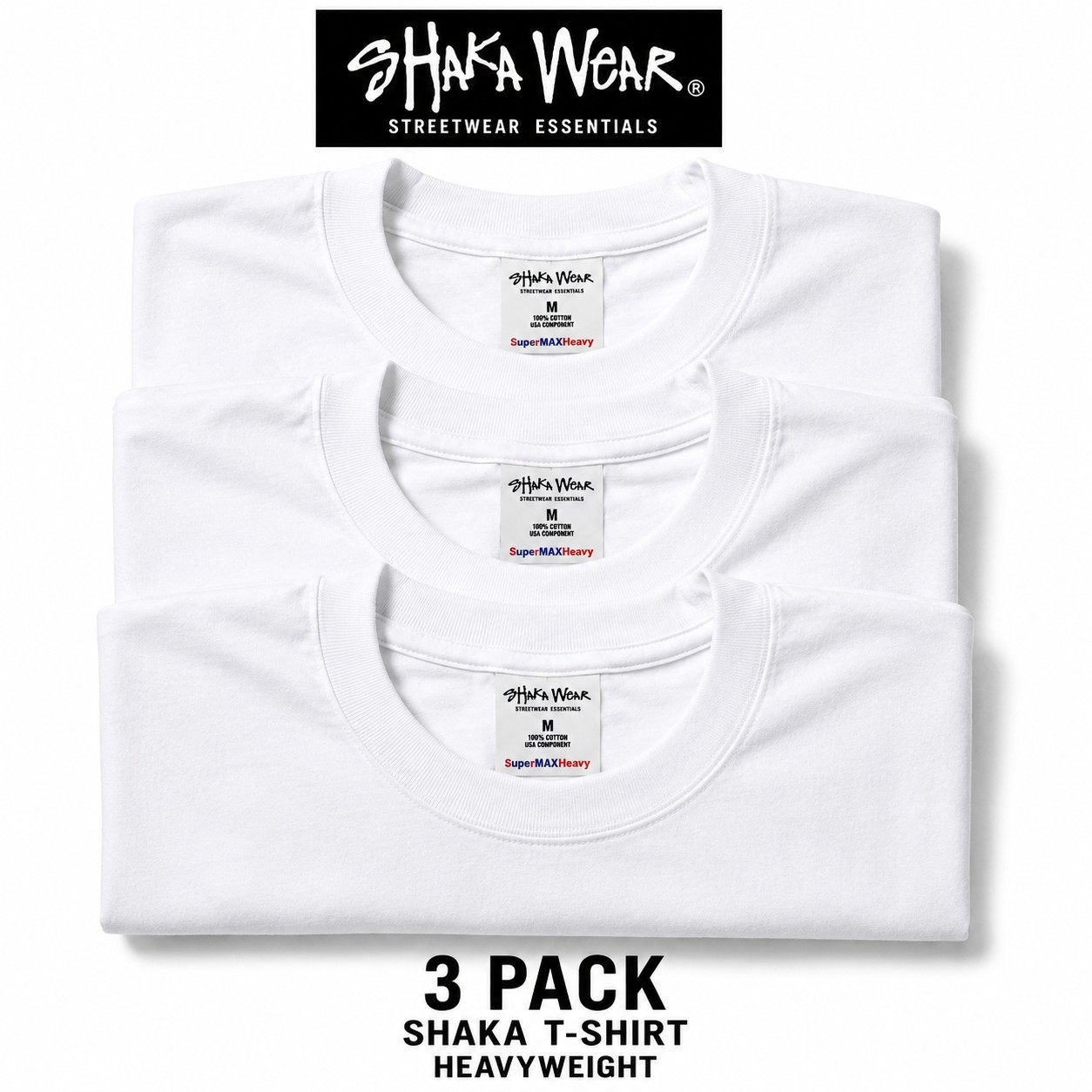 Shaka Wear Heavyweight T Shirt 3 Pack Men Blank Black & White Thick Tee