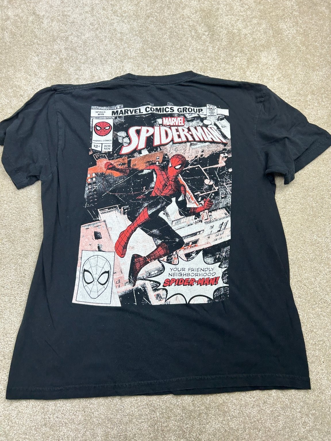Marvel Spider-Man Men’s Black L T-Shirt Graphic Print 100% Cotton Crew Neck Tee