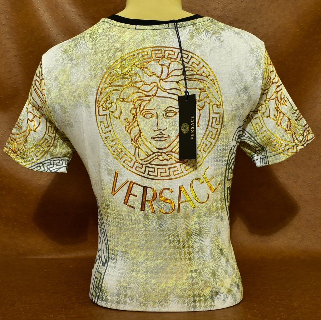 Versace Men’s Split Medusa Graphic T-Shirt Multicolor Greek Key Tee Size 2XL