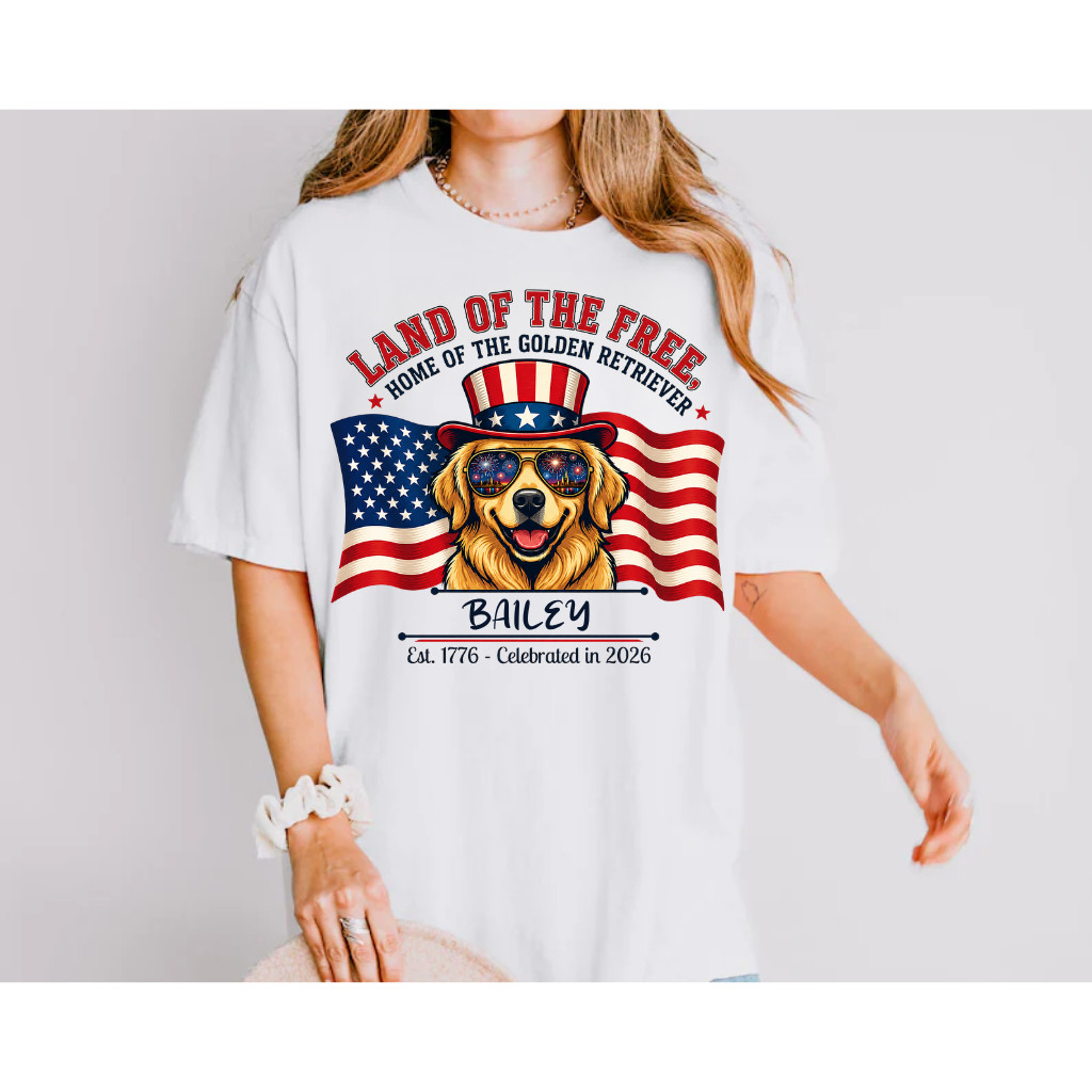 Custom Dog Name 4th of July Shirt Golden Retriever USA 250th Anniversary T-Shirt