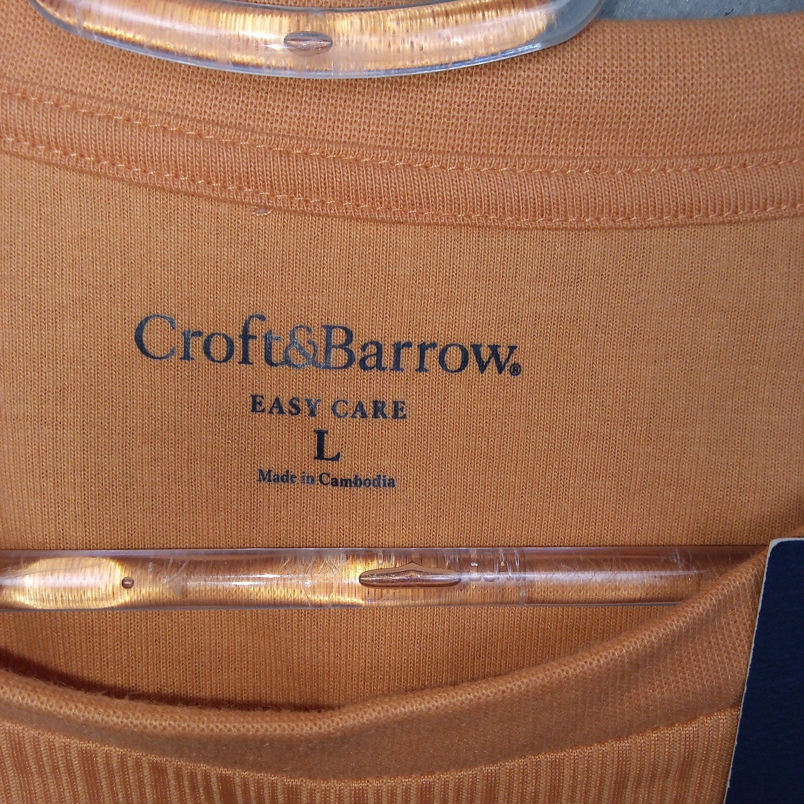 Croft & Barrow Mens Orange Ribbed Crew Neck T Shirt Easy Care Size Large
