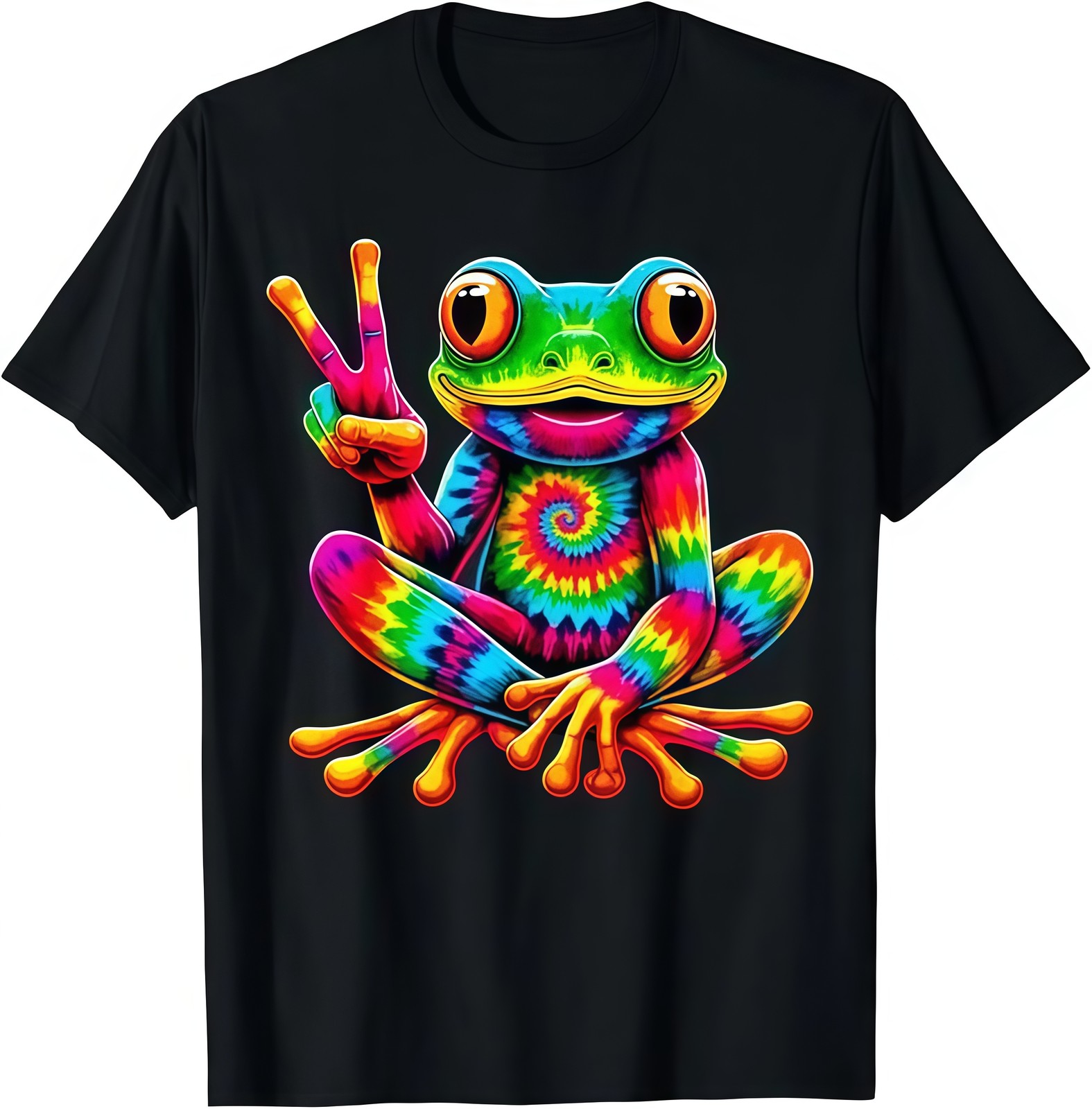 Tie Dye Peace Frog Graphic Tee – Retro Psychedelic Colorful Toad T-Shirt
