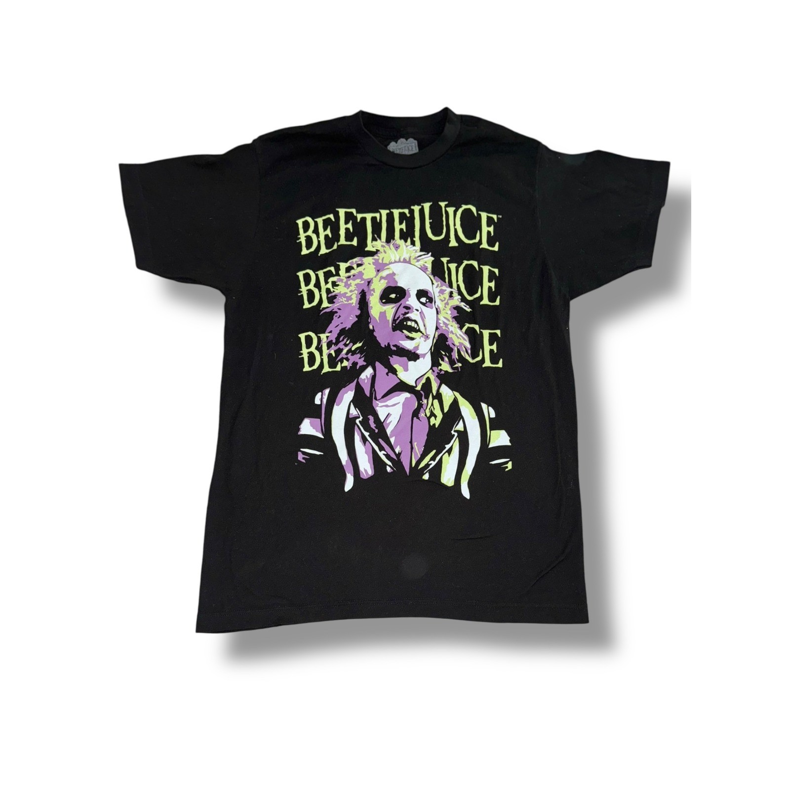 Beetlejuice Graphic T-Shirt Men Medium Black Neon Green Purple Movie Tee