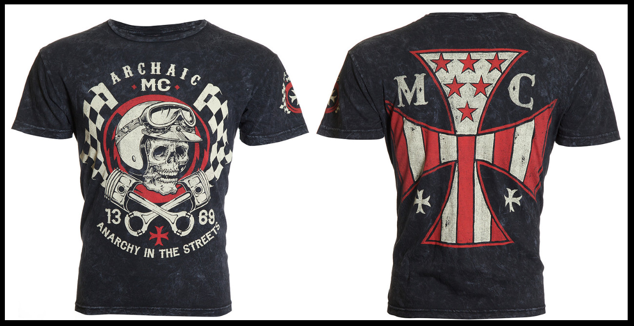 ARCHAIC by AFFLICTION Black Red FUEL INJECTOR Short Sleeve Slim Fit T-shirt