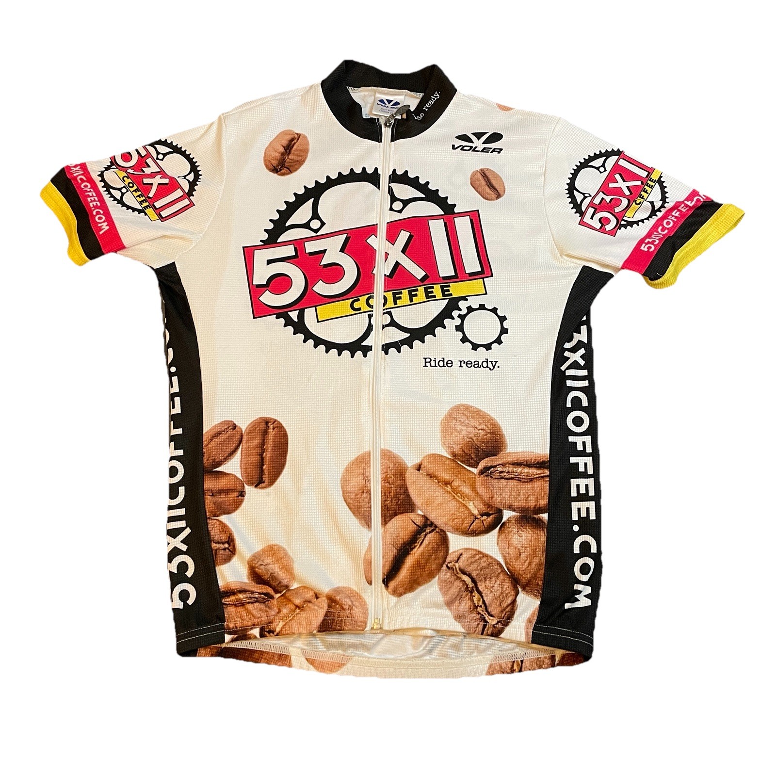 Vintage Cycling T-Shirt Mens Small Bicycle Biking 53×11 Coffee Sponsor Logos 90s