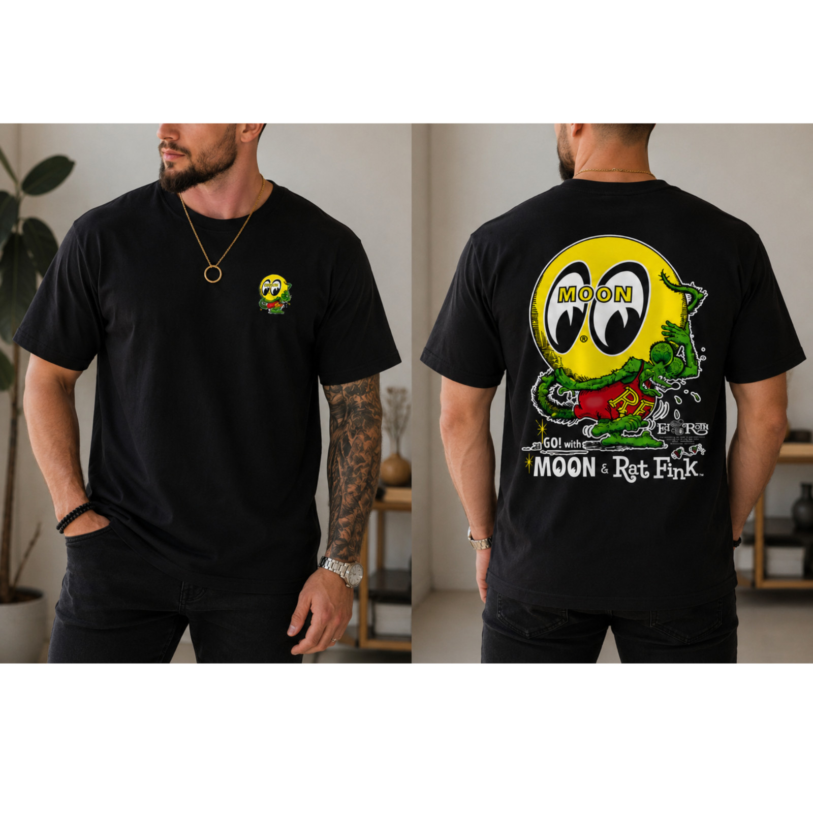 Rat Fink MOON Equipped T-Shirt, Iconic Hot Rod Graphic Tee T-Shirt