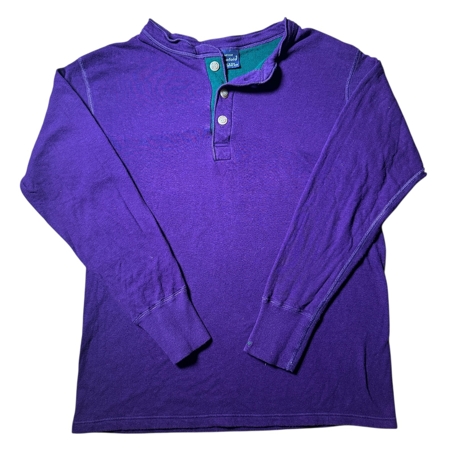 Vtg Duofold Mens Purple Green Henley Double Layer Long Sleeve Shirt M USA Made