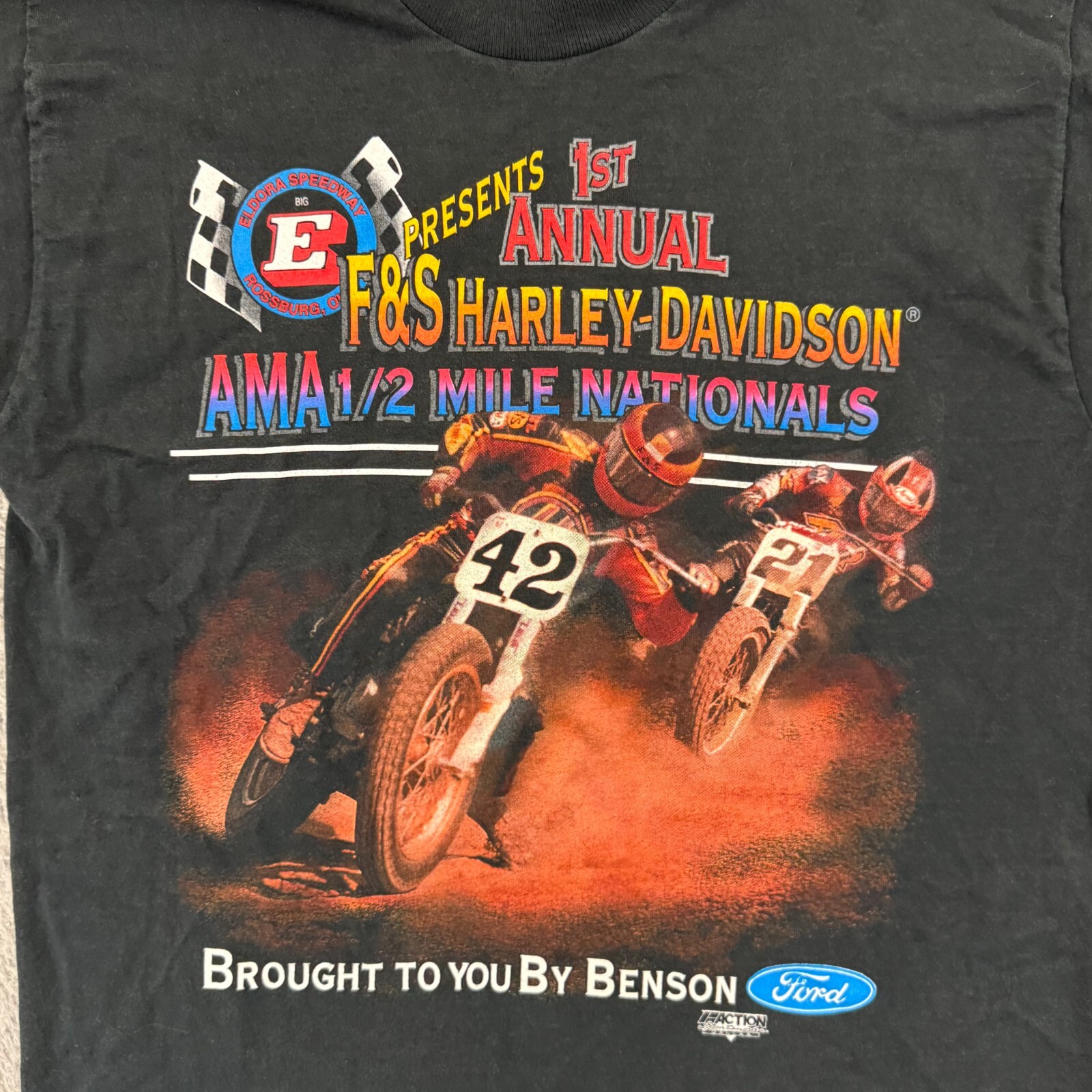 Vintage Eldora Speedway T-Shirt Mens L AMA Harley Davidson 90s Motorcycle Biker