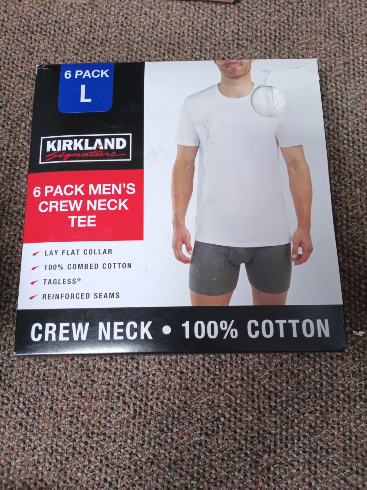 Kirkland Signature Men’s 6-Pack Crew Neck Lightweight Tee, White, Size L