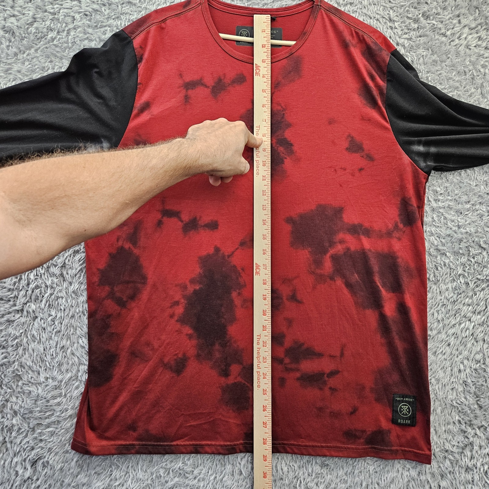 ROARK Run Amok Running Shirt XL Red Long Sleeve Performance Tie Dye *Stain