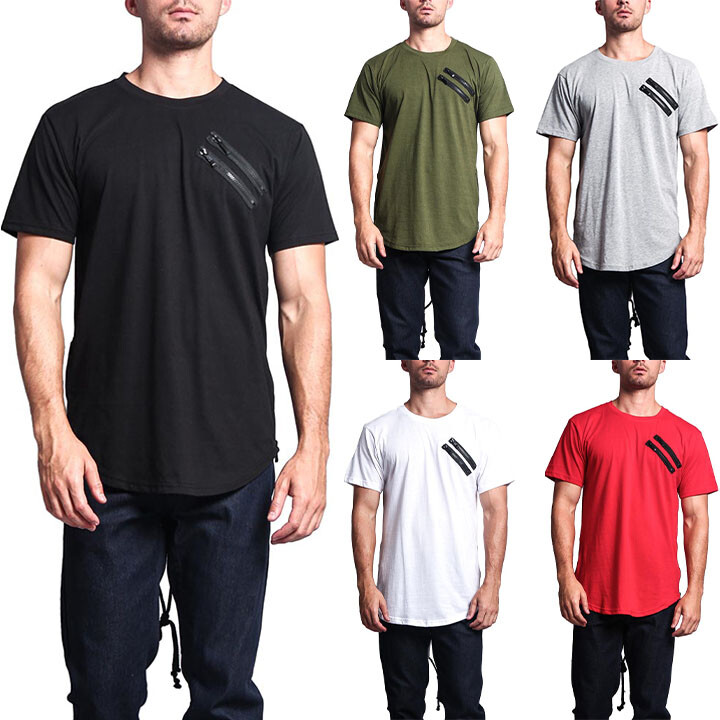 Victorious Men’s Double Zipper Fishtail Long Length Curved Hem T-Shirt TS635
