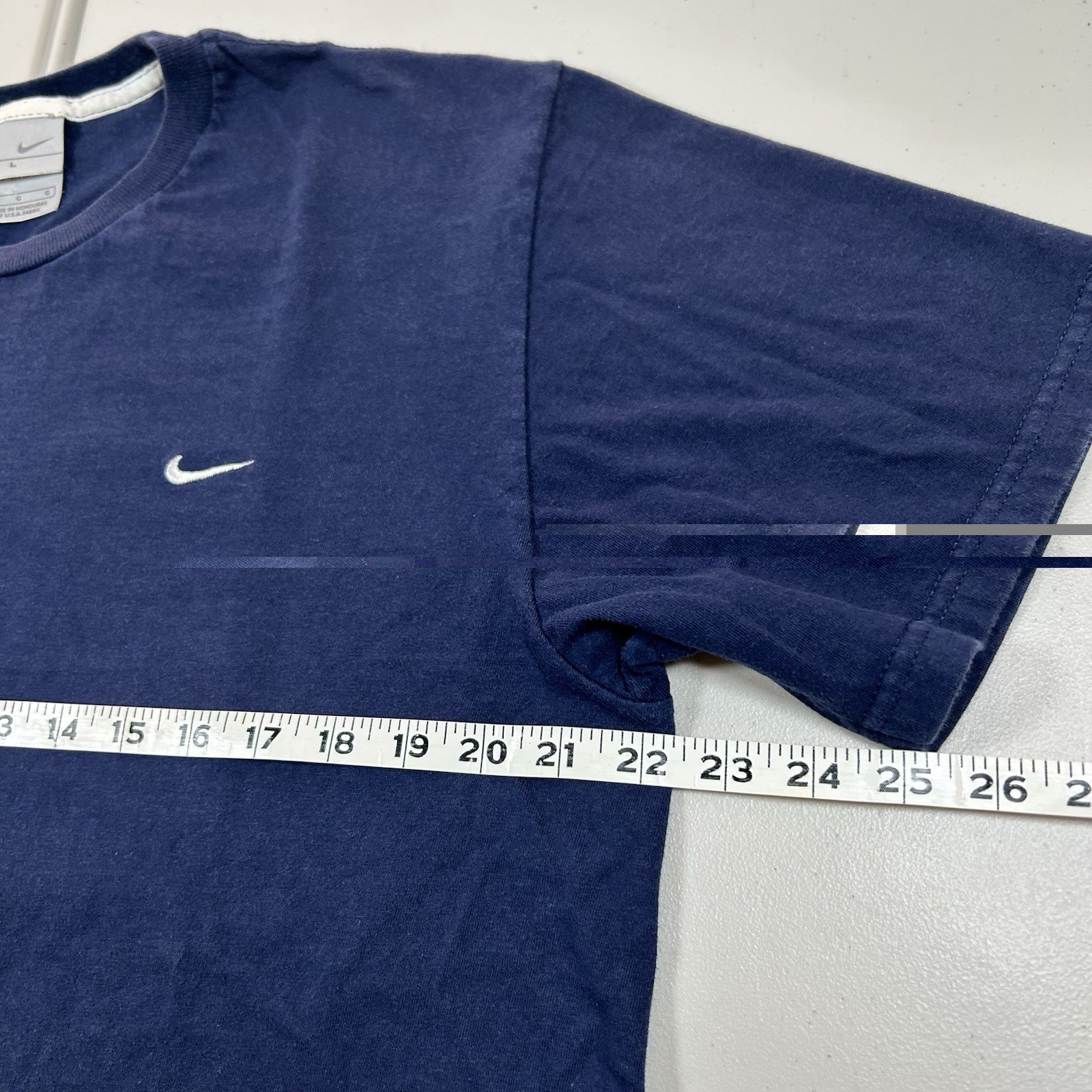 Vintage y2k Nike Mini Swoosh Embroidered Graphic Shirt Men’s Size Large Blue