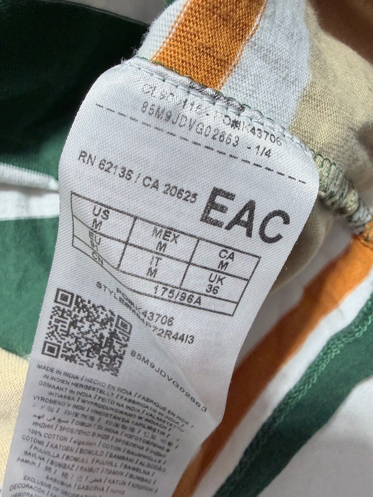 Guess Los Angeles Striped T Shirt Mens Size M Made in India VTG Green Orange Y2K