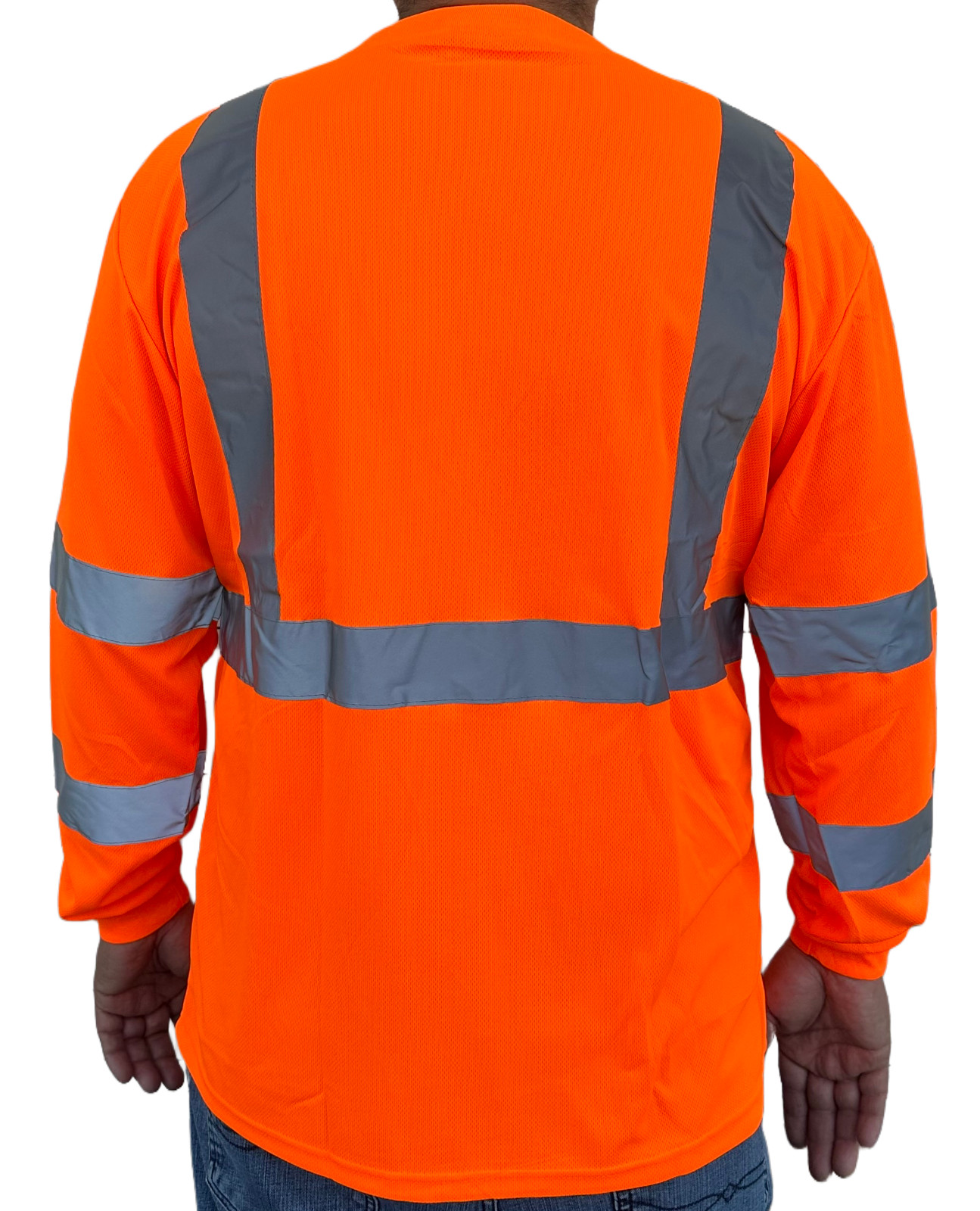 Orange High Visibility Long Sleeve Safety Shirt Reflective Stripes /Choose Size