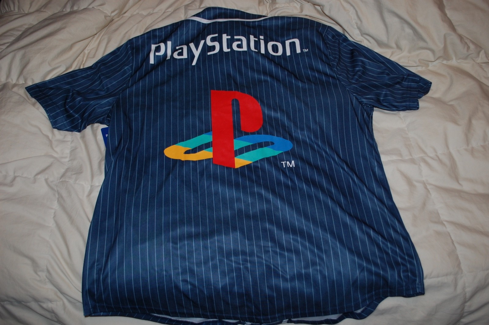 Sony PlayStation Kanji Baseball Jersey Official License Navy Pinstripe XL