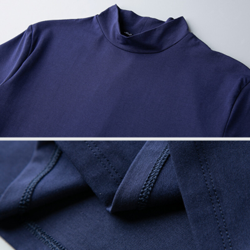Men Half High Collar Mercerized Cotton Short Sleeve Slim Fit T-Shirt Solid Color