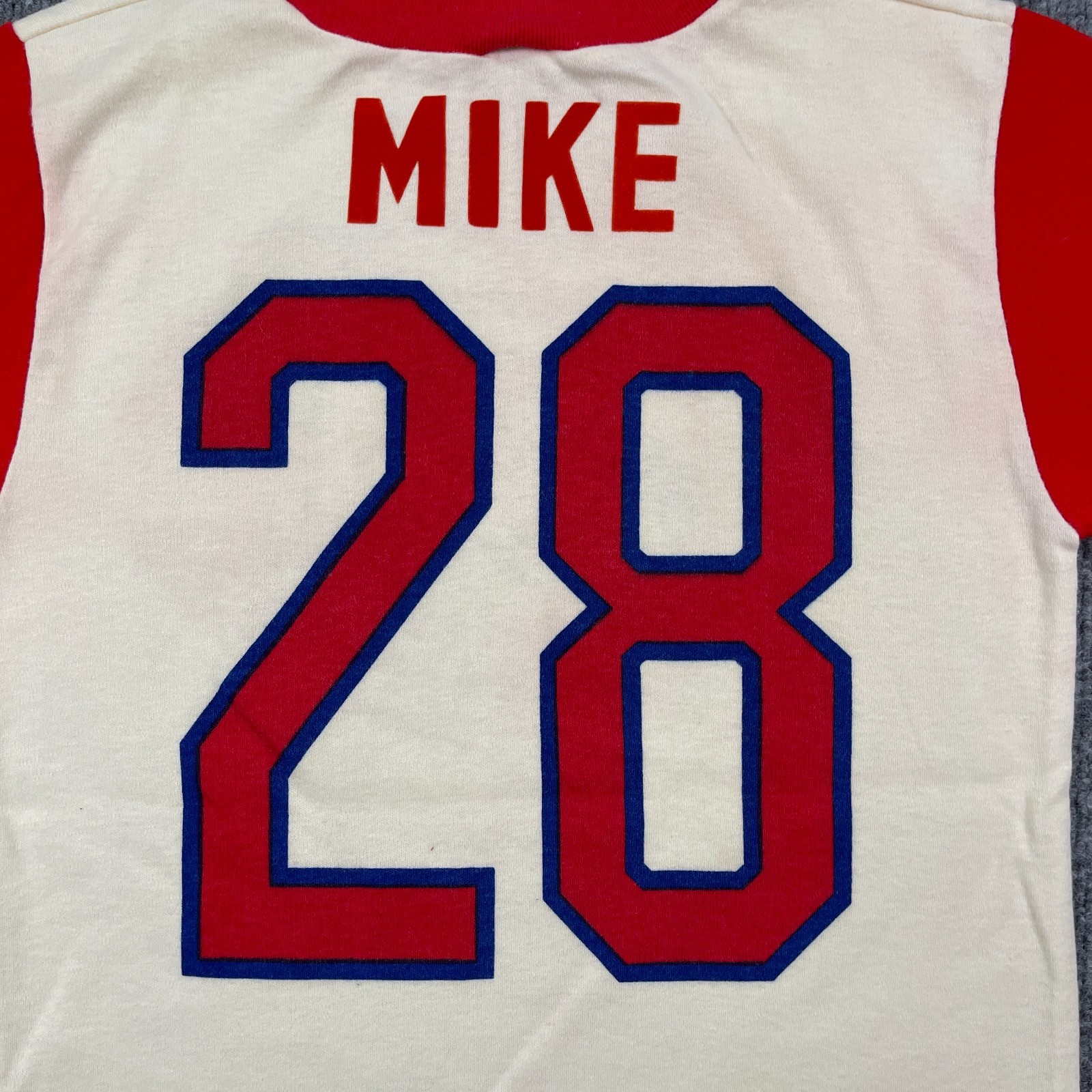Vintage 70s Cincinnati Reds Mike #28 Baseball Shirt Teens Medium 15×22 Ivory