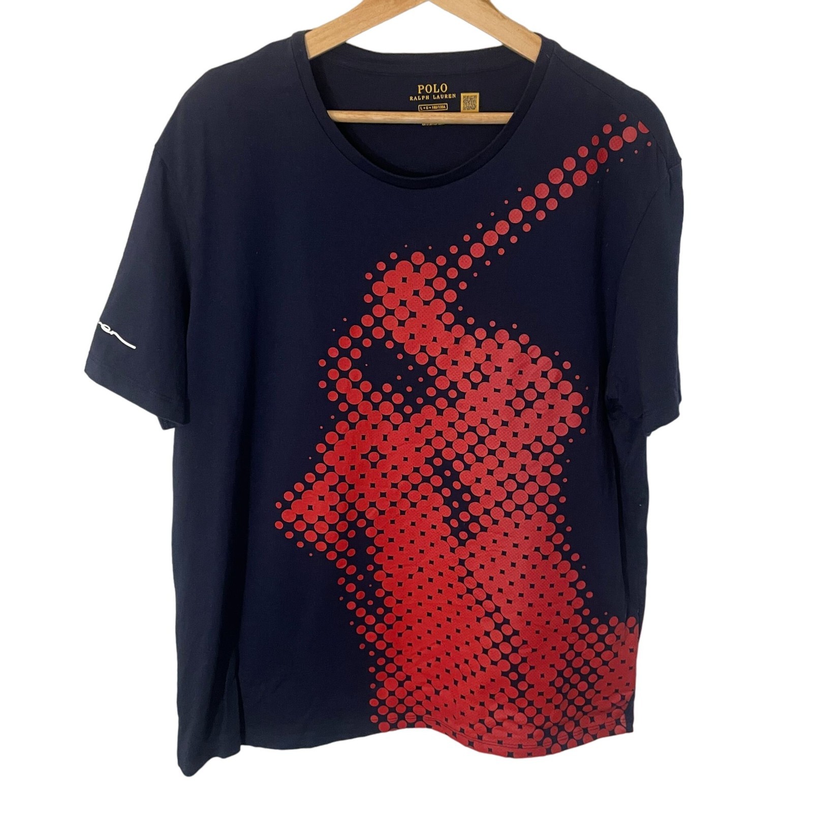 Polo Ralph Lauren Pixel Dot Polo Pony Print Tee Mens L Blue Red Streetwear Logo