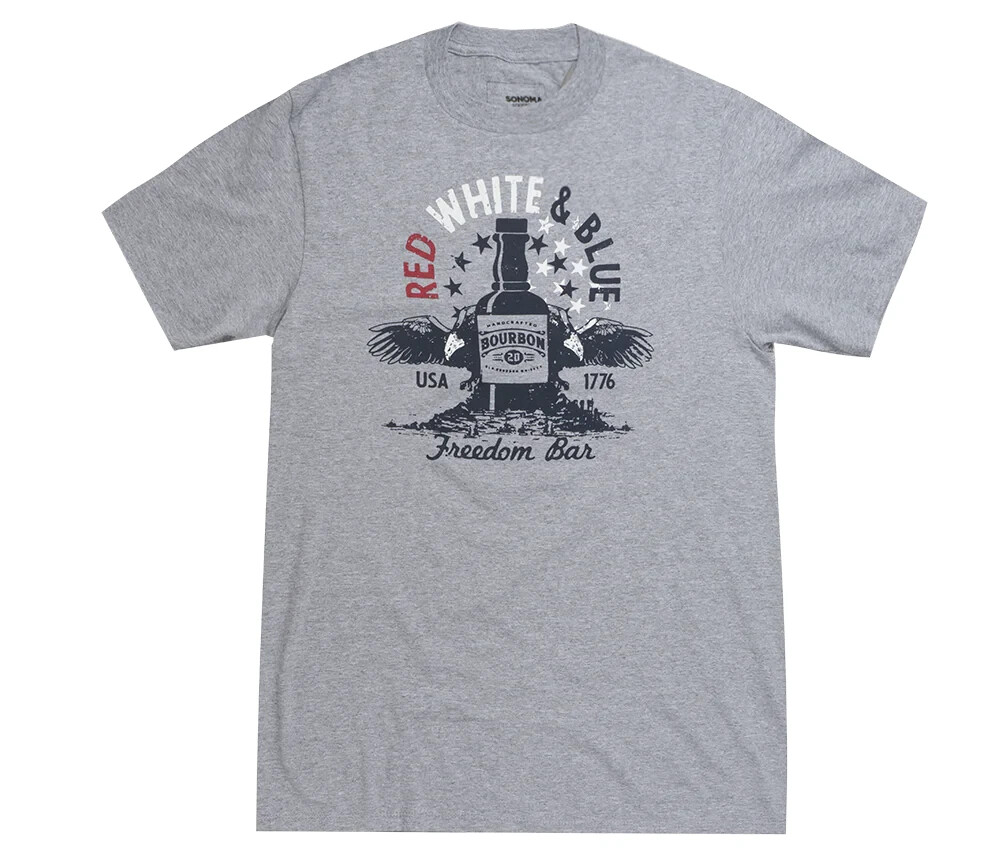 Sonoma Red, White & Blue Freedom Bar Bourbon Big and Tall Gray T-Shirt