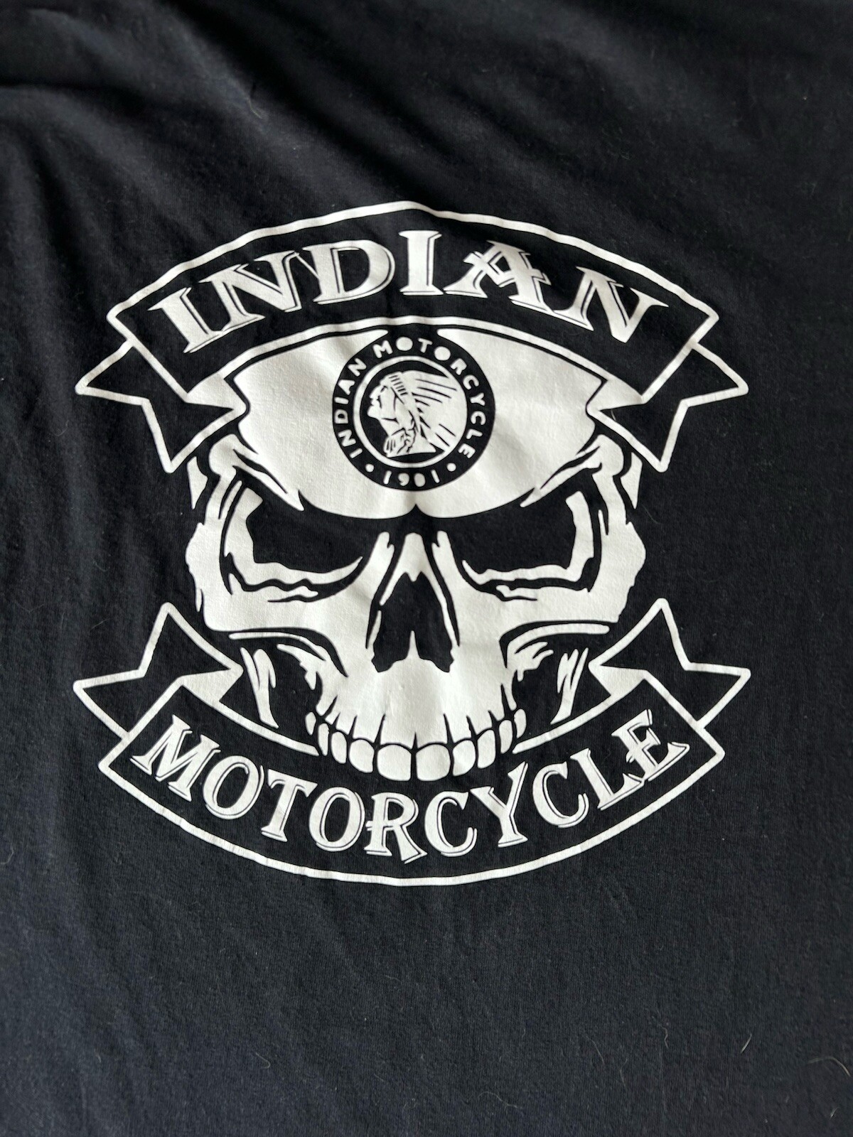 Men’s Black Indian Motorcycles Crew Neck Tshirt Skull Face Circle Logo L