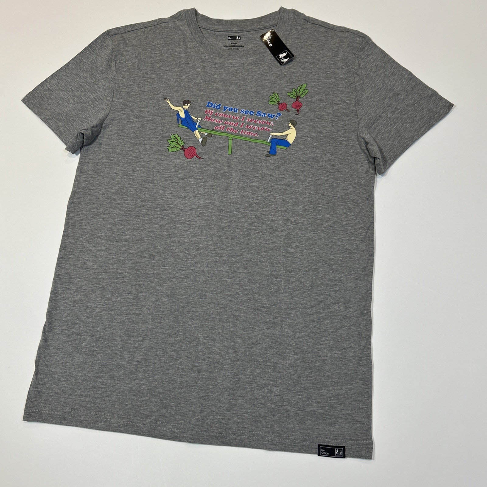 The Office Schrute Farms Dwight Mose Seesaw Graphic T Shirt Mens Large NWT