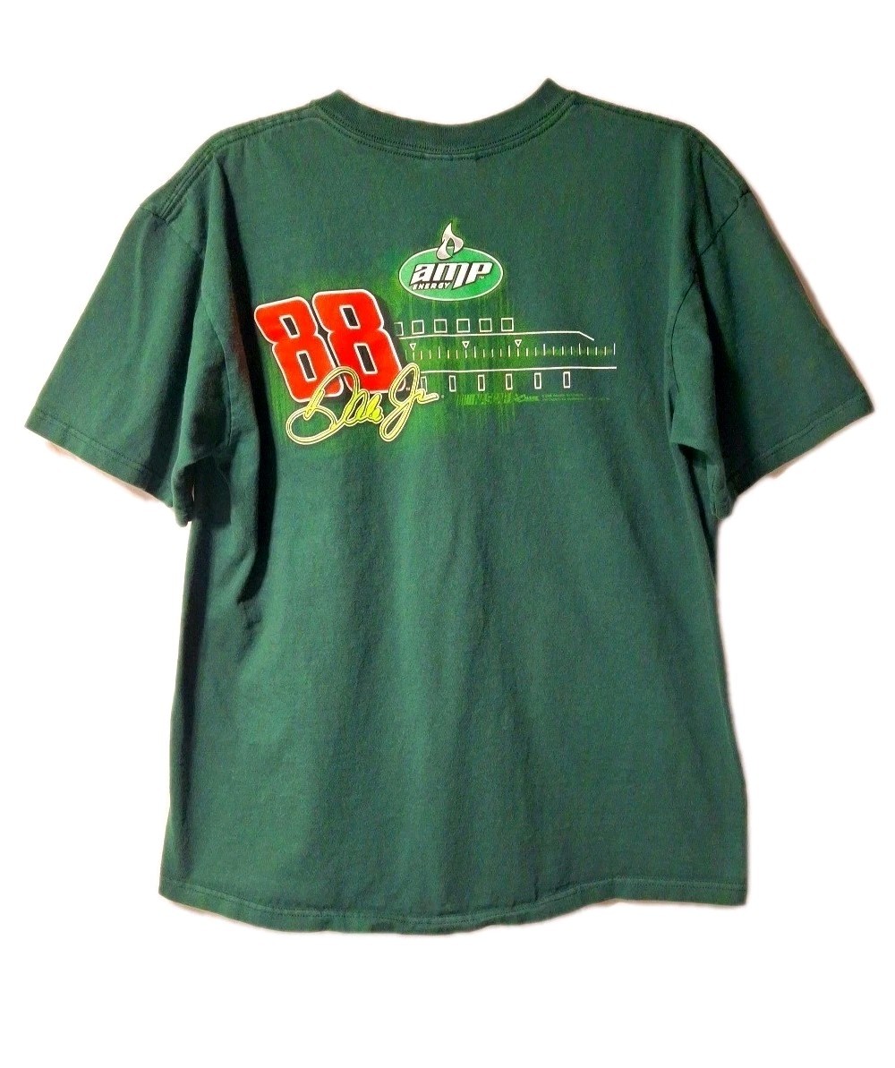 Vintage Nascar Tshirt Mens L Green DALE Earnhardt JR #88 AMP Energy Graphic