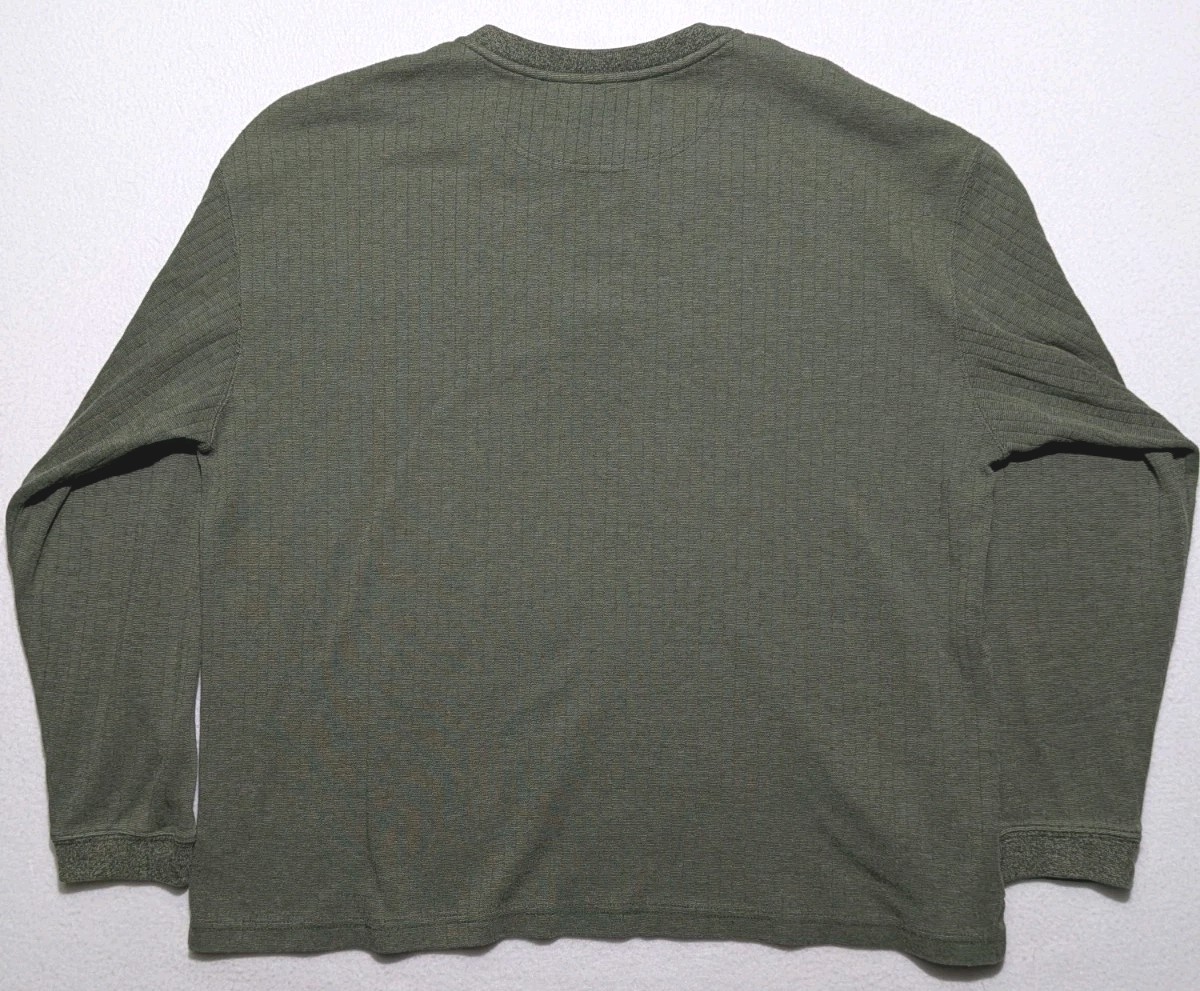 Consensus Sportswear Ribbed Henley Long Sleeve Shirt Size L Mossy Green Cotton
