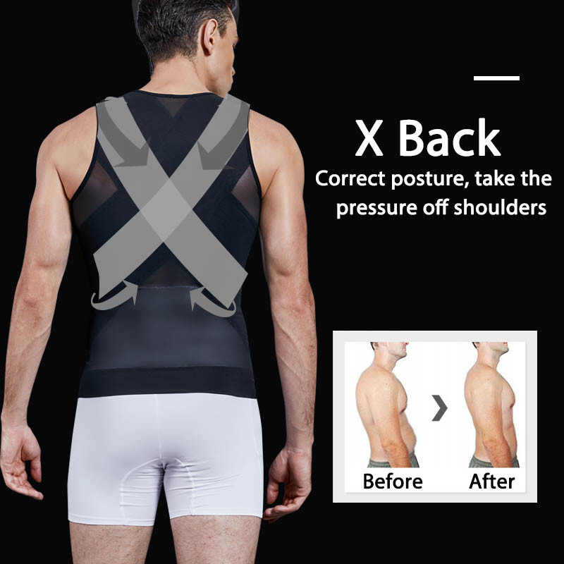 Men’s Zipper Body Shaper Toning T-Shirt Ultra Durable Vest Compression Underwear