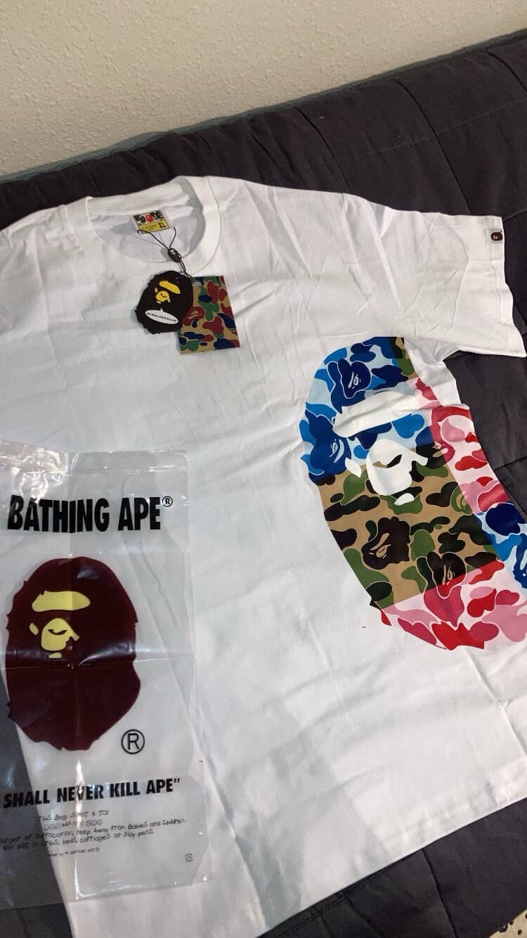 A Bathing Ape Ape Head Camouflage White & Black Short Sleeve T-Shirts