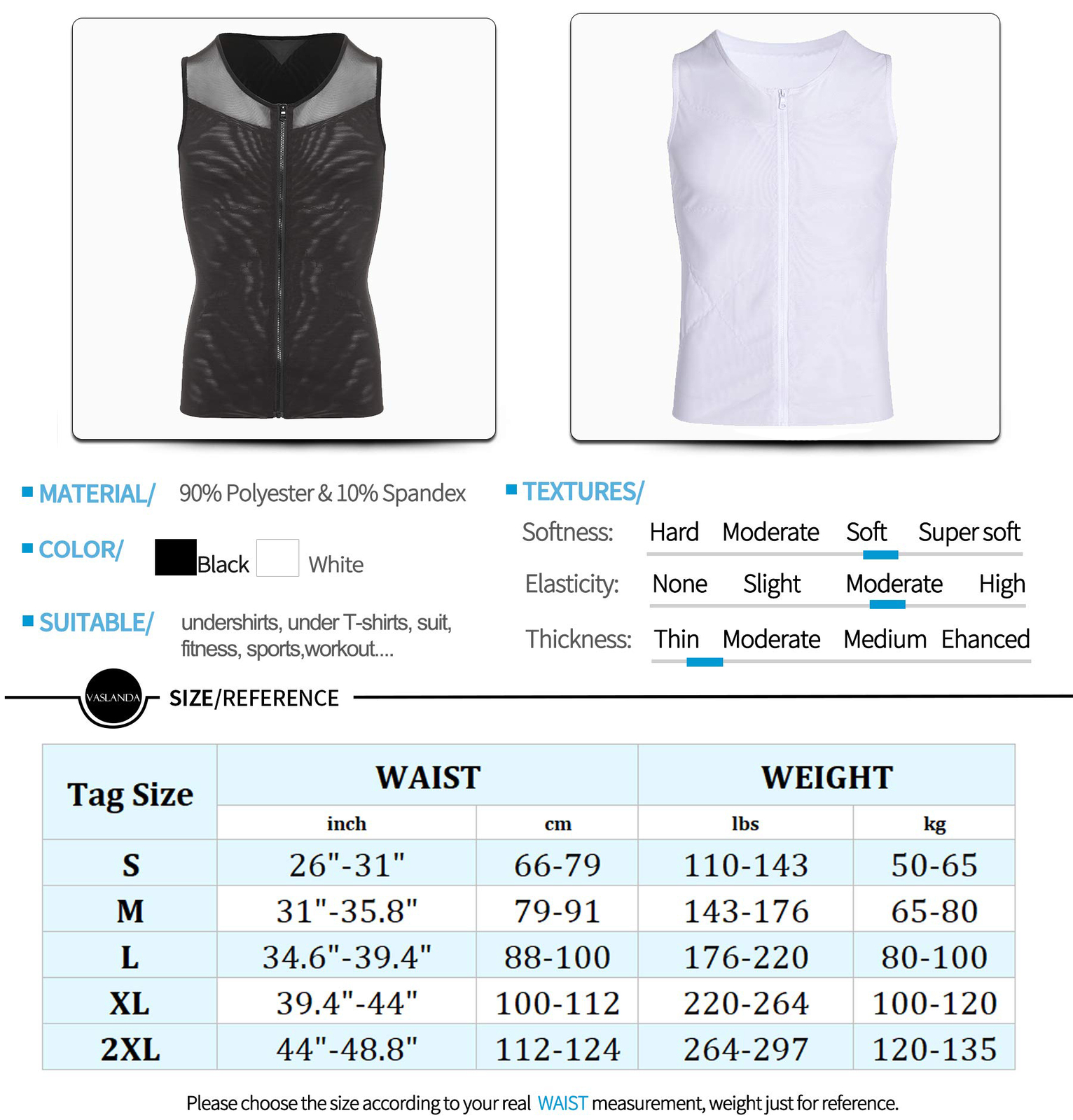 Men’s Zipper Body Shaper Toning T-Shirt Ultra Durable Vest Compression Underwear