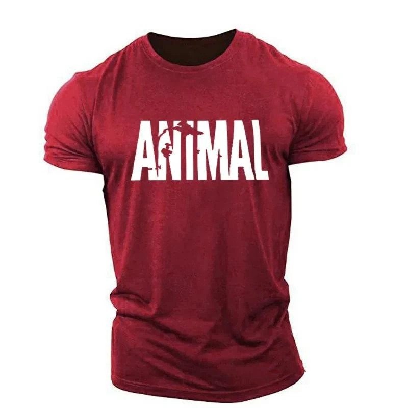 Men Muscle Gym T-Shirts Short Sleeve Workout Athletic Bodybuilding Animal Tee