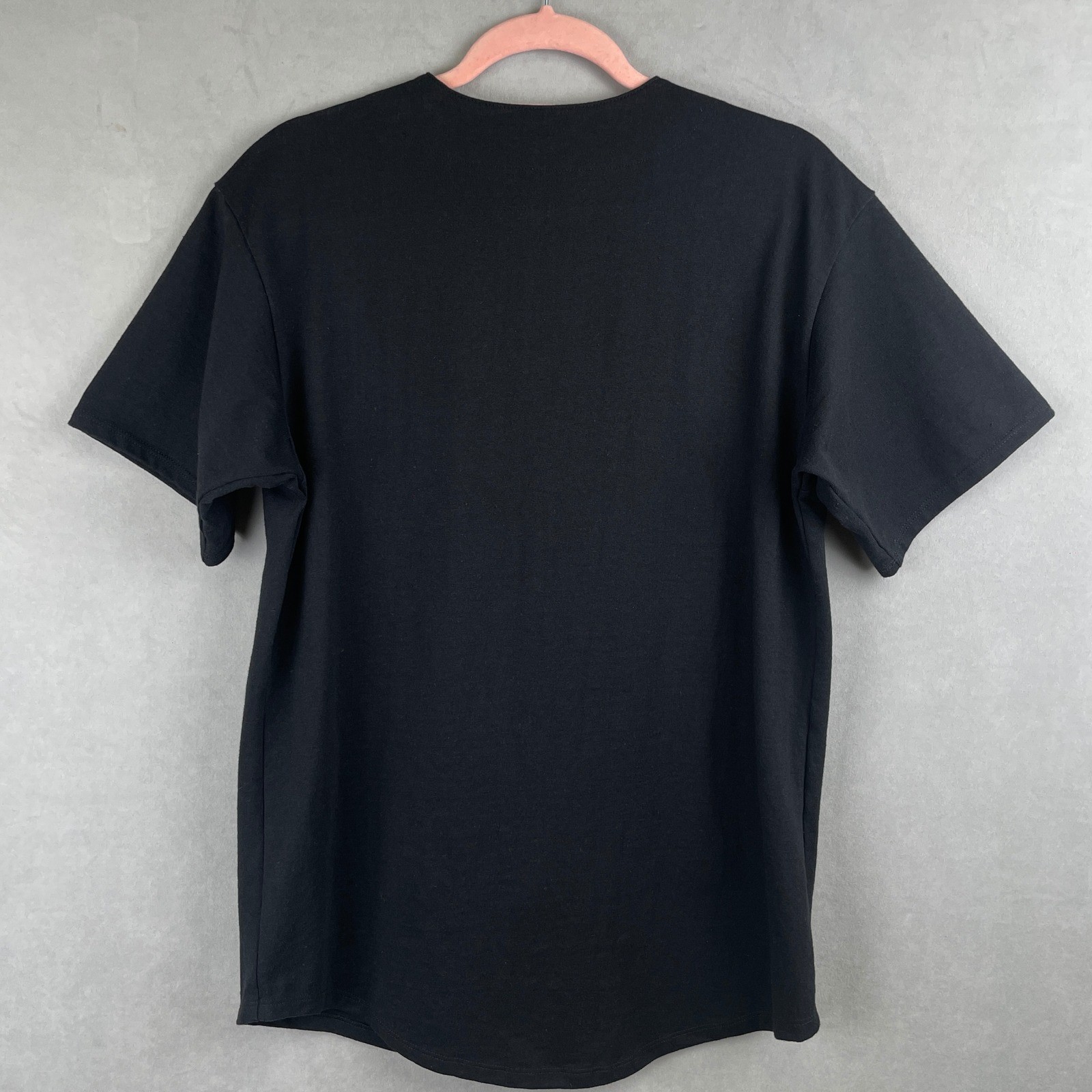 American Apparel Black Baseball Jersey Shirt S/S Button Heavyweight V-Neck USA M