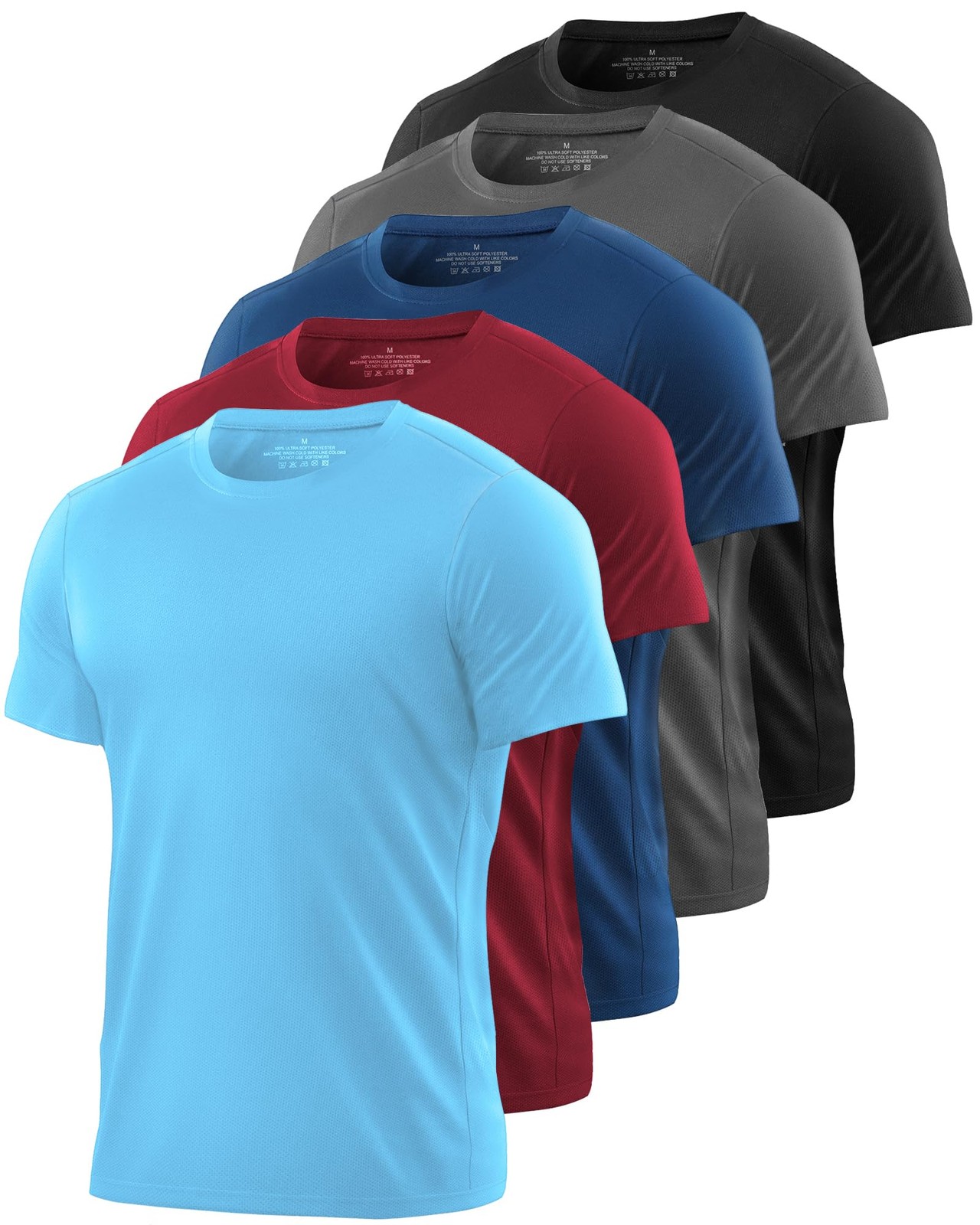 5 Pack Men Mesh Workout Shirts Dry Fit Quick Dry Athletic Tee