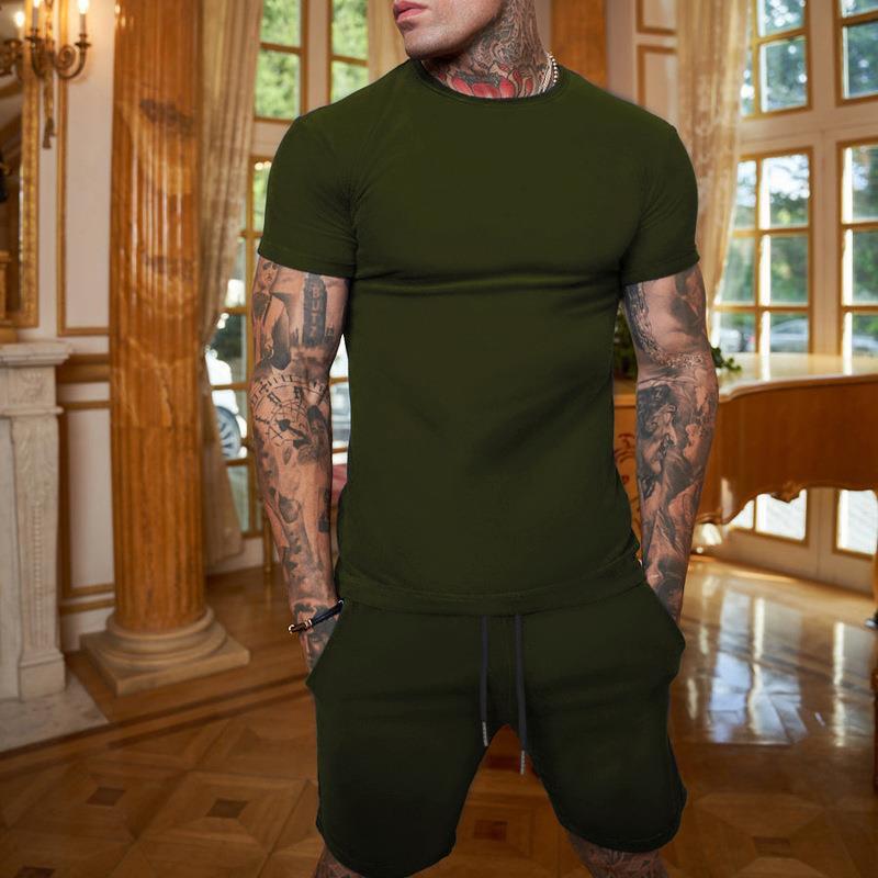 Men’s Summer Outfit 2-Piece Set Sweatsuit Short Sleeve T Shirts & Shorts Set Hot
