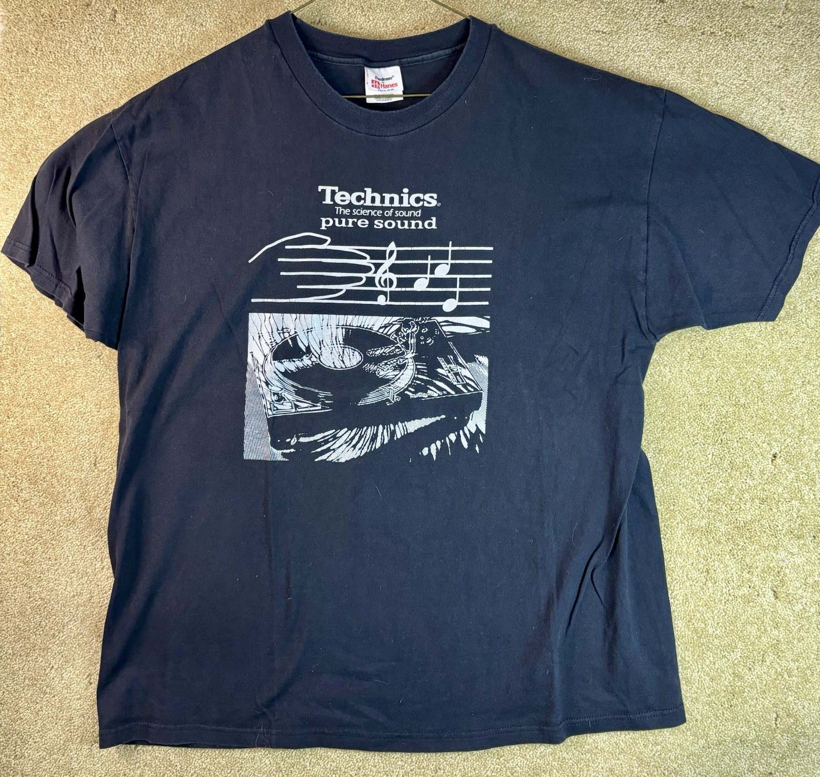Vtg 80s Technics Science of Sound DJ Turntable Vinyl Black Silver T-Shirt XL HTF