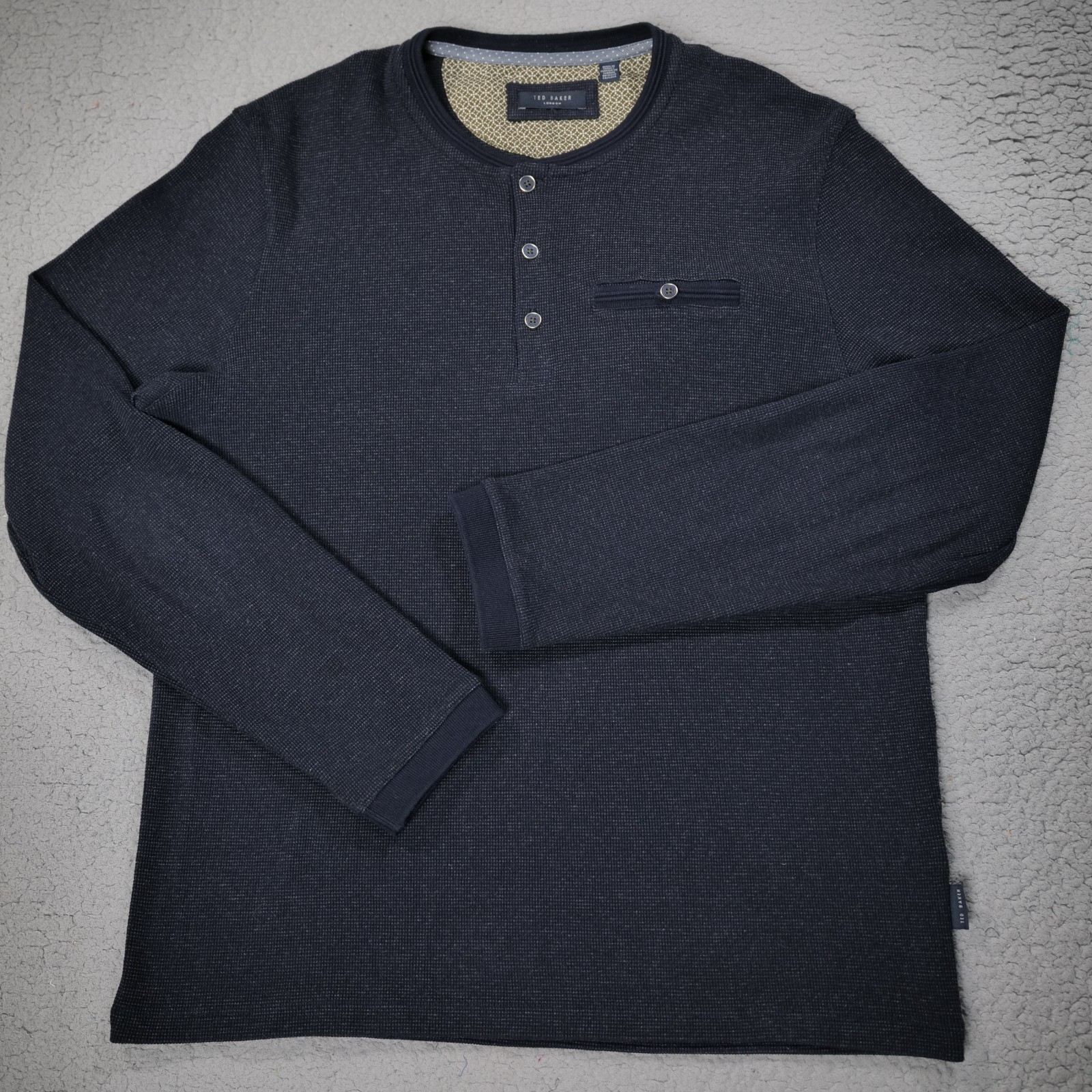 Ted Baker Shirt Men Large Waffle Knit Contemporary Minimalist Welt Pocket Henley