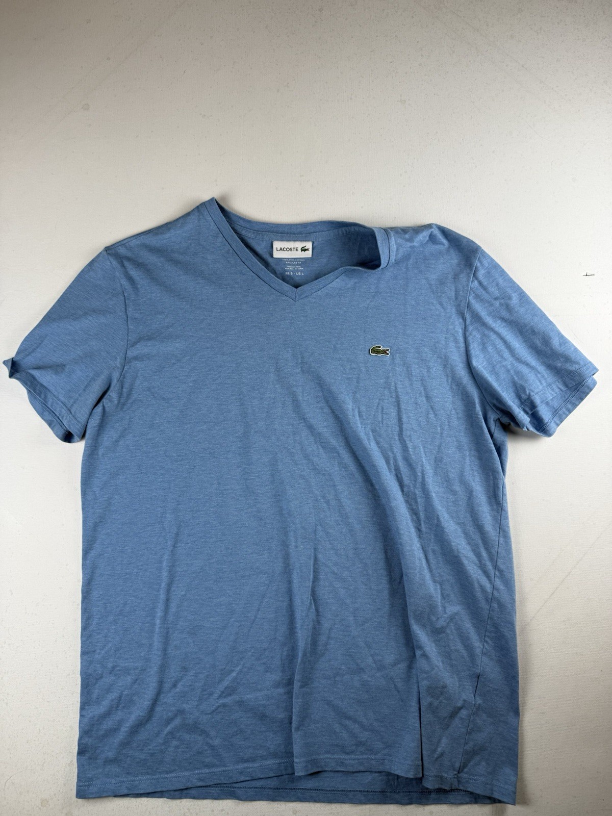 Men’s Lacoste Large Navy Blue Short Sleeve Pima Cotton V-Neck T-Shirt Tight Fit