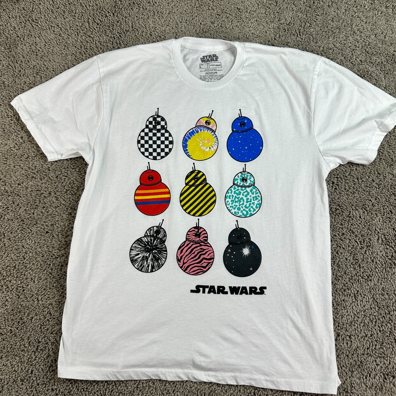 Star Wars Shirt Mens Large White Multicolored BB-8 Variations Short Sleeve
