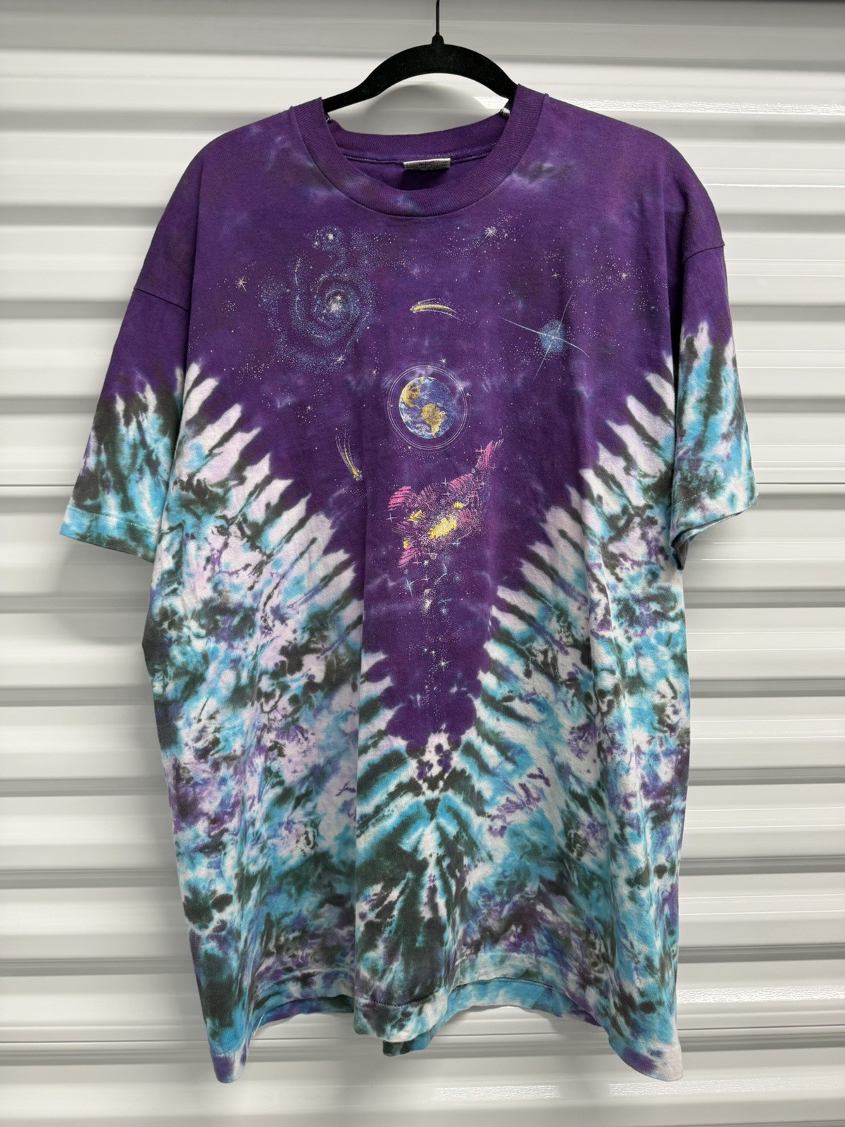 Vintage 1992 Liquid Blue GALAXY Tie Dye T-Shirt Mens XL Hippie Rave Single 90s