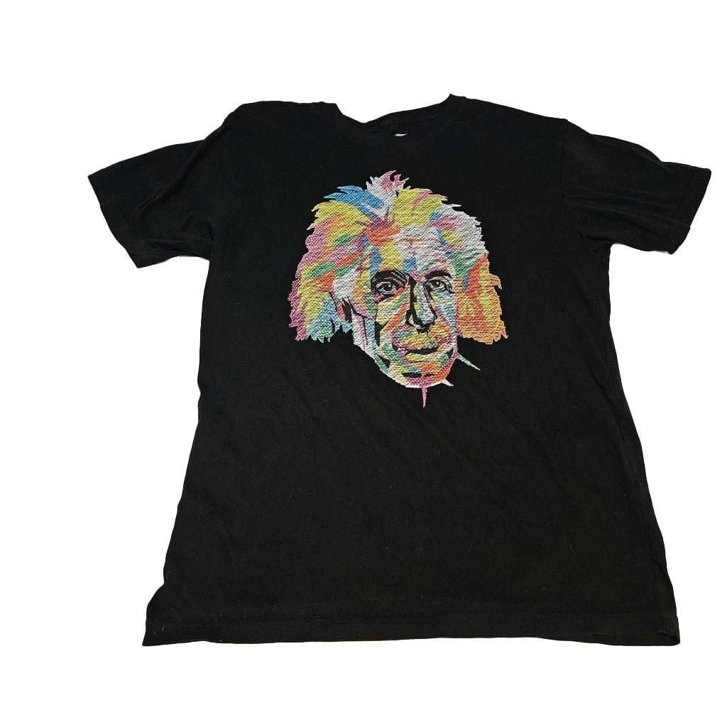 Albert Einstein T Shirt Mens Large Bioworld Rainbow Embroidered Graphic Black