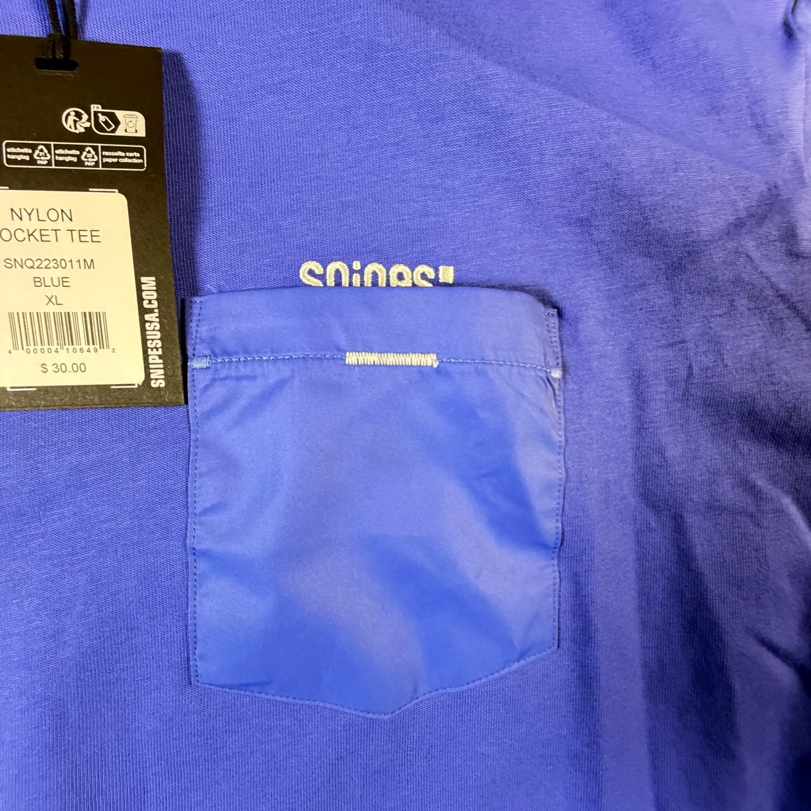 Snipes Nylon Pocket Tee Mens XL Blue New SNQ223011M Streetwear T-Shirt