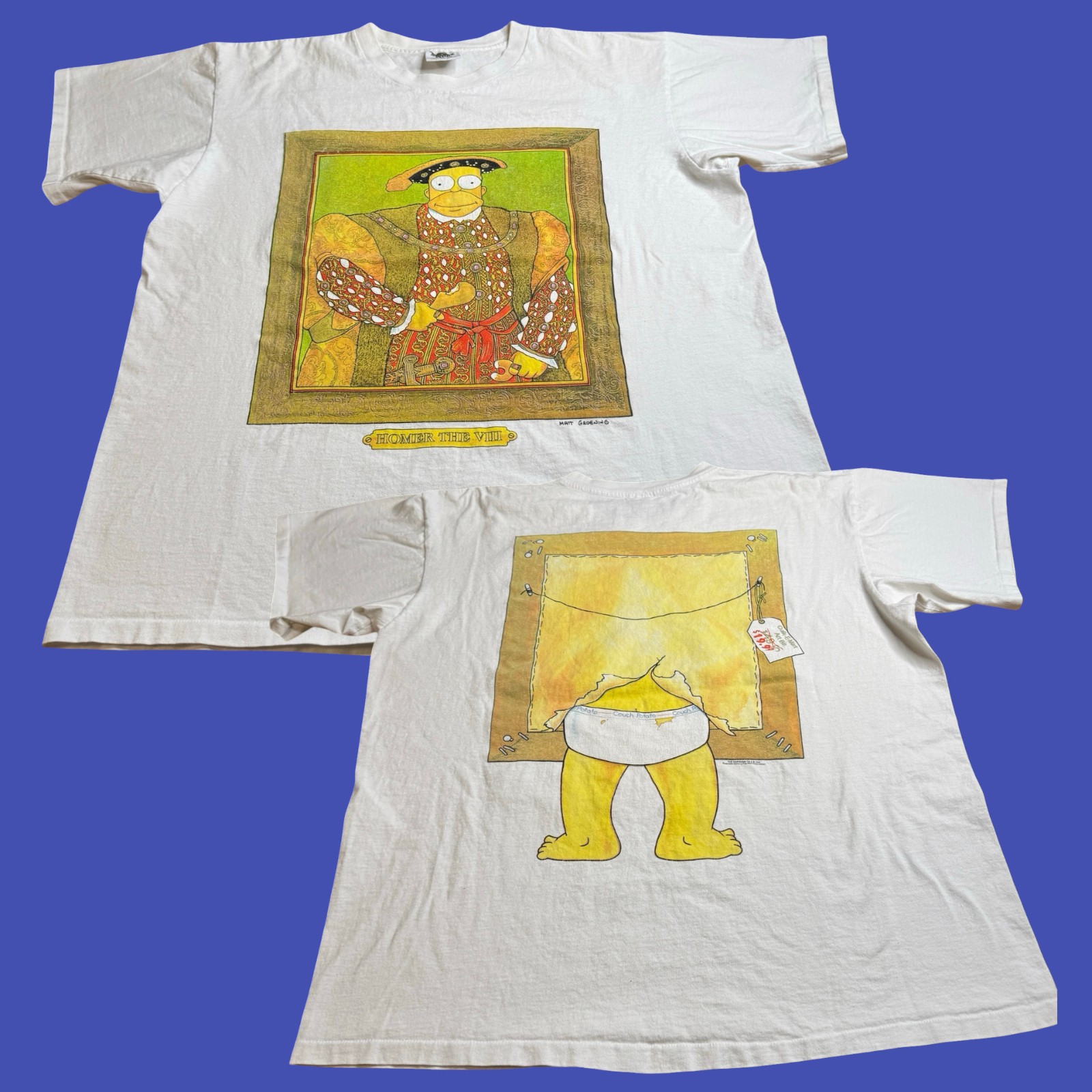 1995 The Simpsons Homer The VIII King T Shirt White 2 Sided Cartoon Vintage