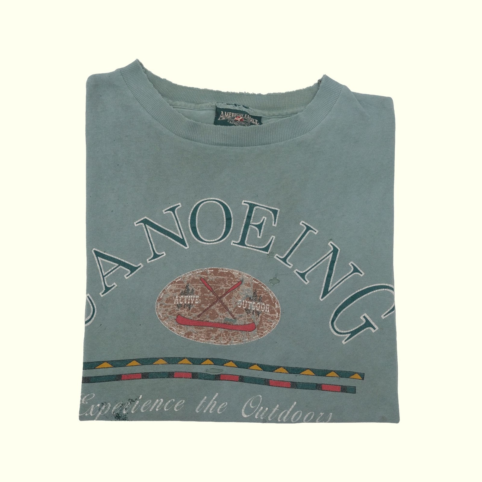 AMERICAN EAGLE VTG 90s USA MADE OUTDOOR CANOEING GRAPHIC GREEN T SHIRT SZ L